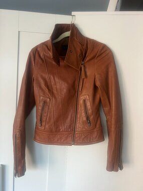 Mackage For Aritzia Lambskin Leather Moto Jacket, Brown Cognac, XS